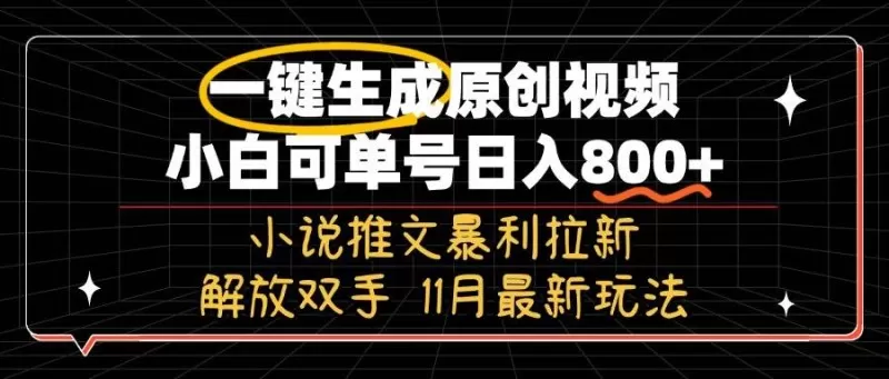 11月最新玩法小说推文暴利拉新，一键生成原创视频，小白可单号日入800+，解放双手-颜夕资源网-第17张图片