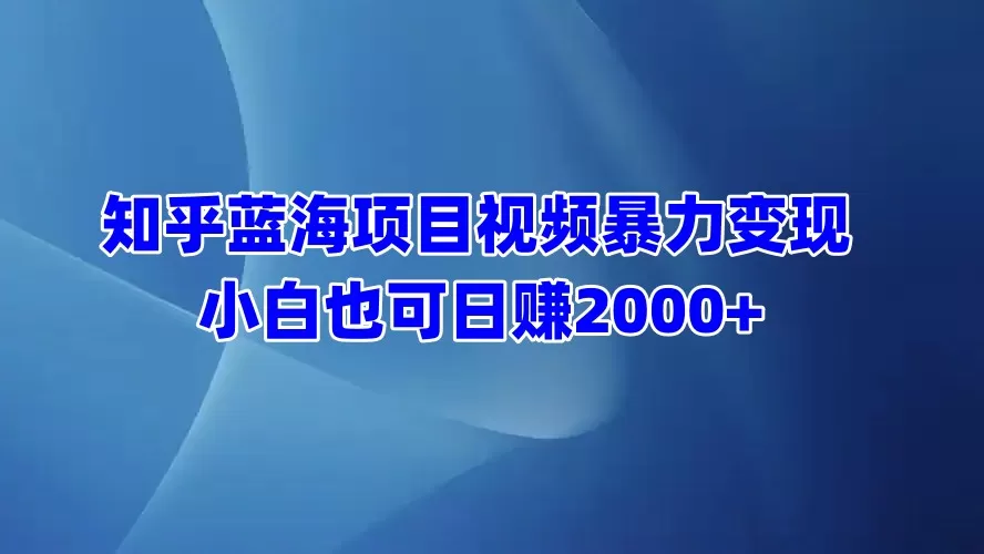 知乎蓝海项目视频带货 小白也可日赚2000+